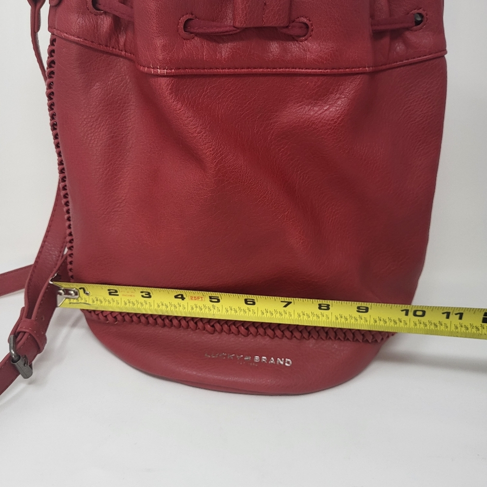 Lucky Brand Crossbody Bucket Bag Tassel Braided Red Faux Leather - Picture 11 of 11